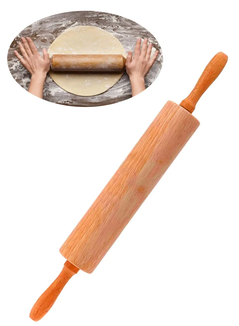 Wooden Gourmet Rolling Dough Pin With Easy Rolling Design Handles 45cm x 5cm