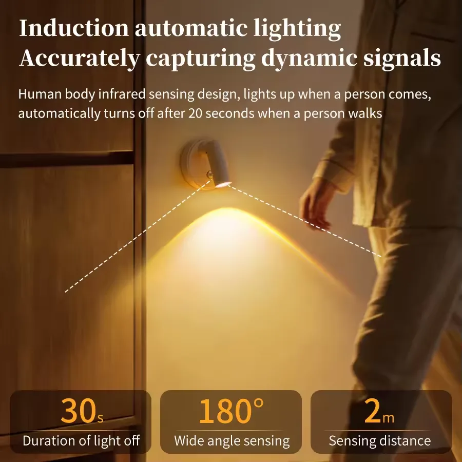 Magnetic Spotlight Wireless LED Wall Lamp – Rechargeable Motion Sensor Light - Black — photo 2