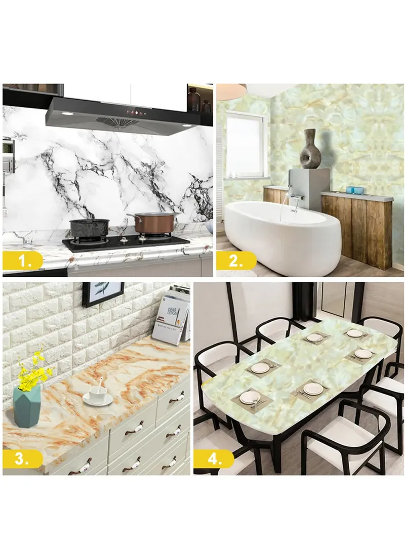 Marble Pattern PET Oil Proof Wallpaper Kitchen Wall Sticker - White / Grey β photo 3