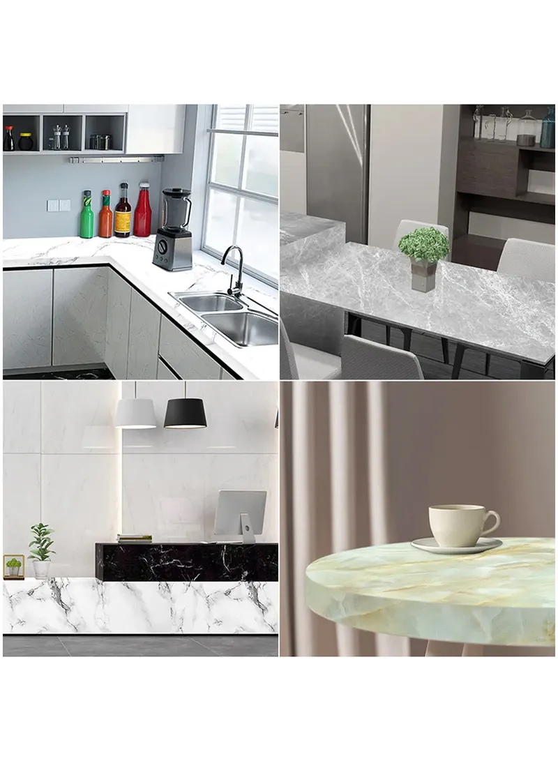 Marble Pattern PET Oil Proof Wallpaper Kitchen Wall Sticker - White / Grey — photo 5