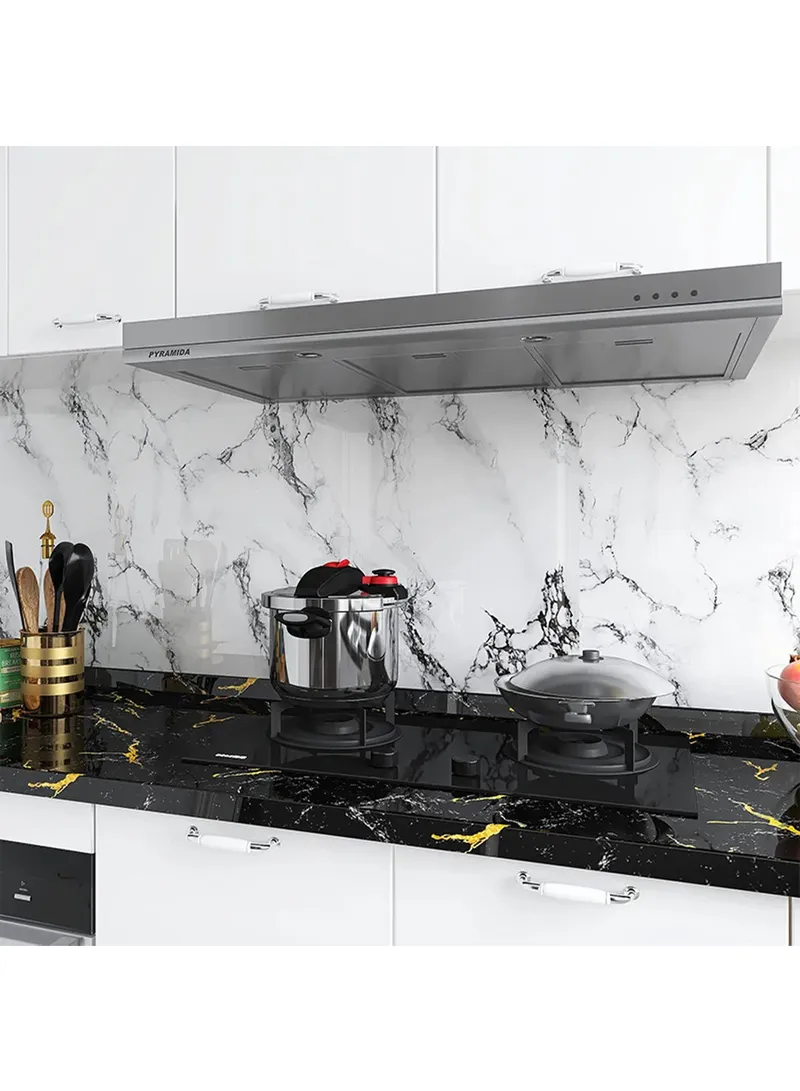 Marble Pattern PET Oil Proof Wallpaper Kitchen Wall Sticker - White / Grey — photo 6