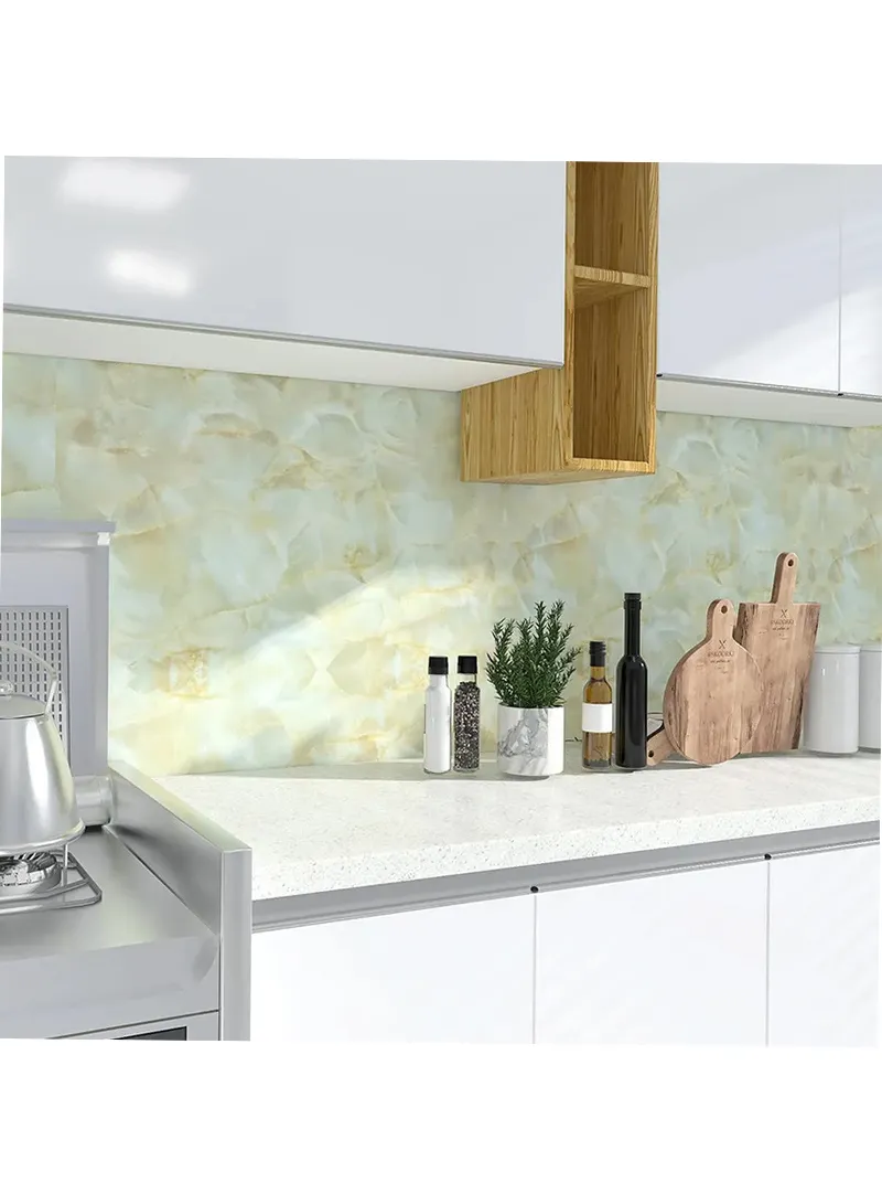 Marble Pattern PET Oil Proof Wallpaper Kitchen Wall Sticker - White / Grey — photo 7