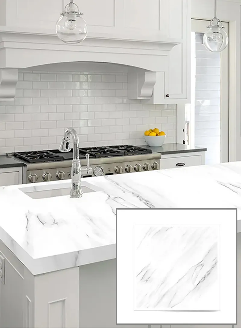 Marble Pattern PET Oil Proof Wallpaper Kitchen Wall Sticker - White / Grey