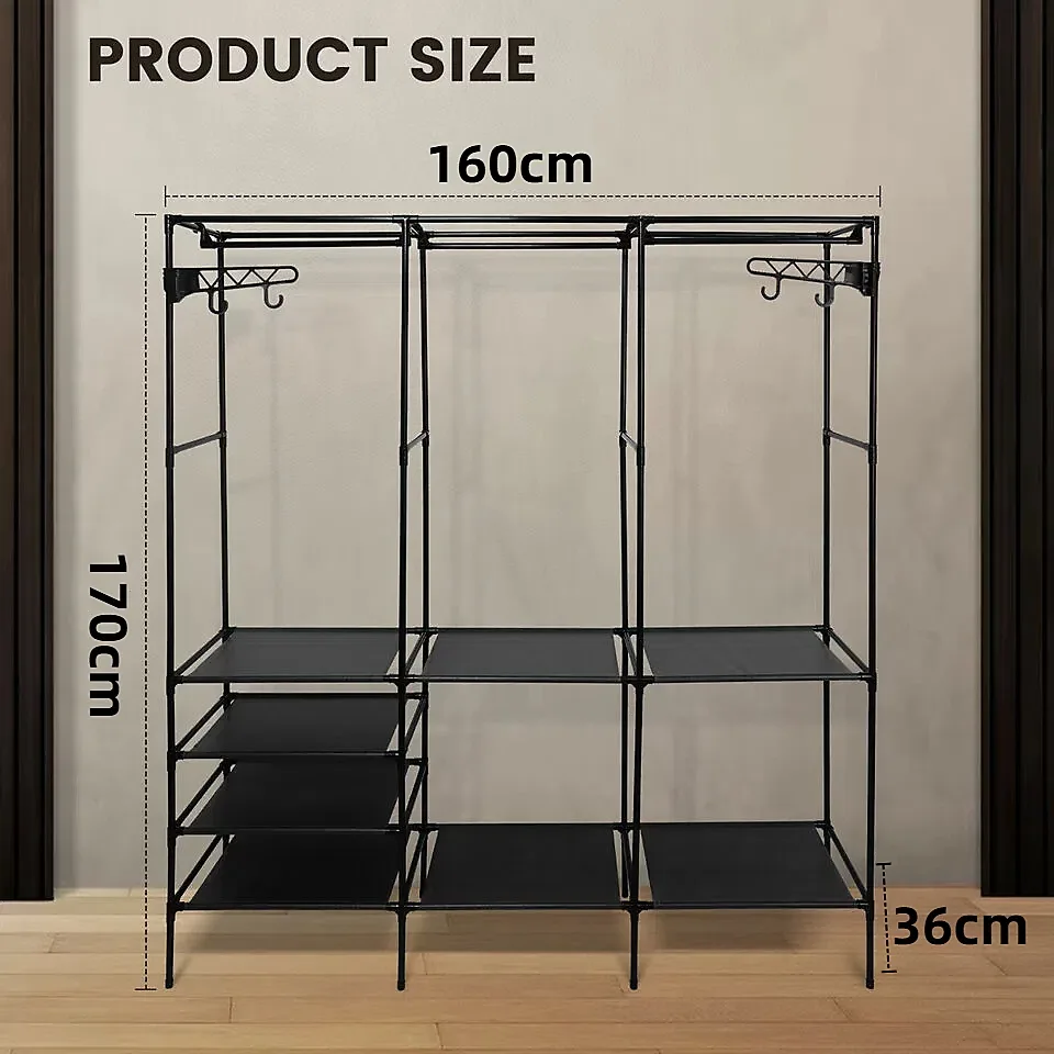 Three Row Clothes Rack Large Floor Hangers, Black — photo 3