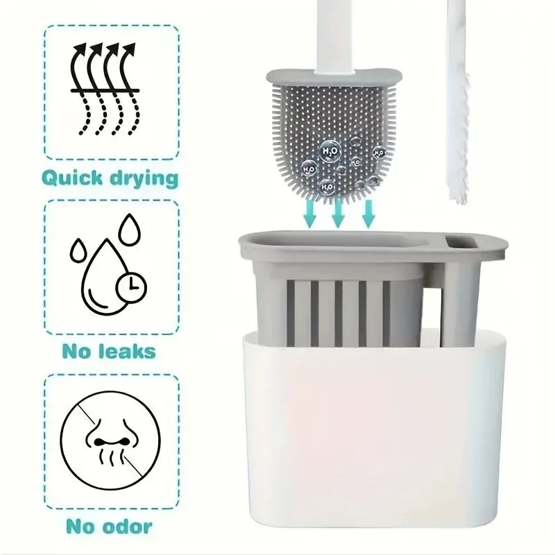 3 in 1 Silicone Toilet Brush with Holder - Black β photo 4
