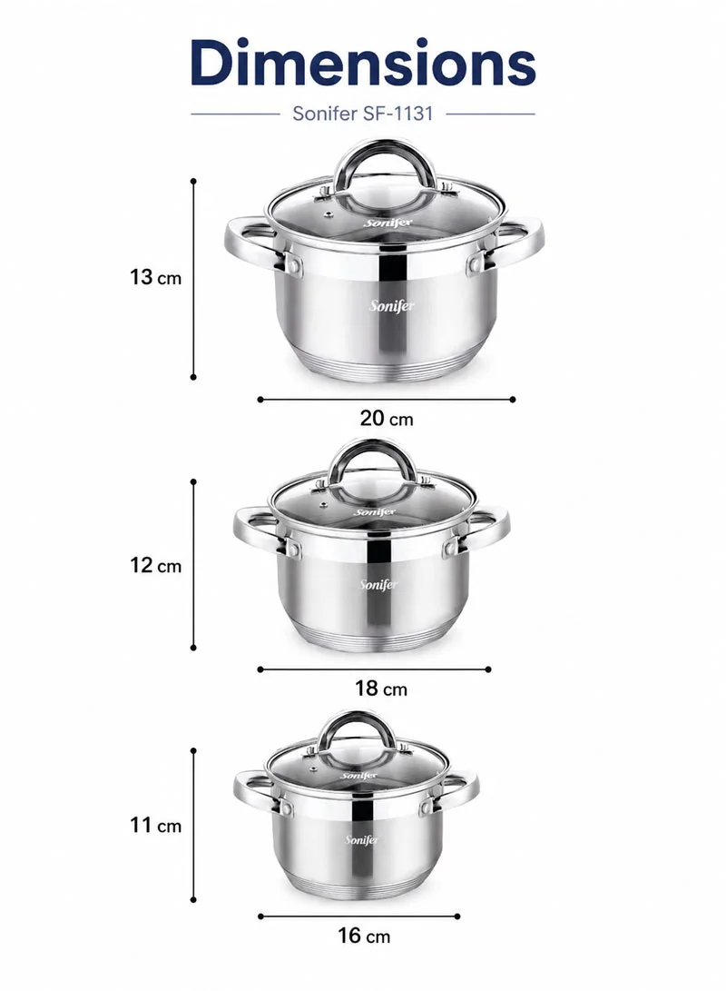6 Pcs 16/18/20cm Stainless Steel Cookware Set with 3 Matching Lids β photo 2