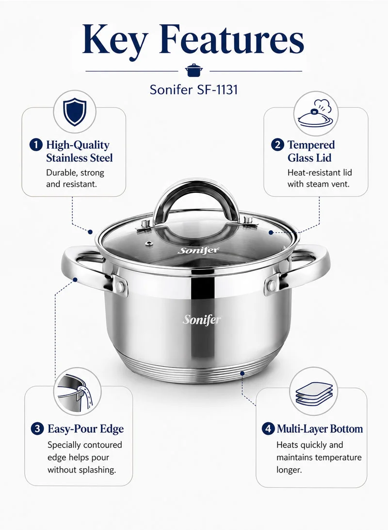 6 Pcs 16/18/20cm Stainless Steel Cookware Set with 3 Matching Lids β photo 3