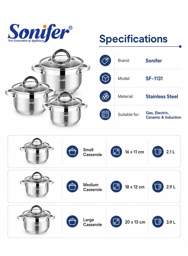 6 Pcs 16/18/20cm Stainless Steel Cookware Set with 3 Matching Lids β photo 4