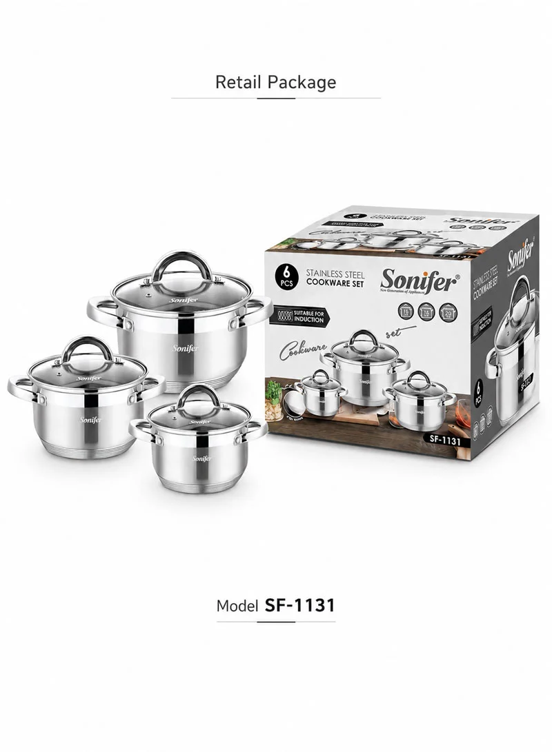 6 Pcs 16/18/20cm Stainless Steel Cookware Set with 3 Matching Lids β photo 8