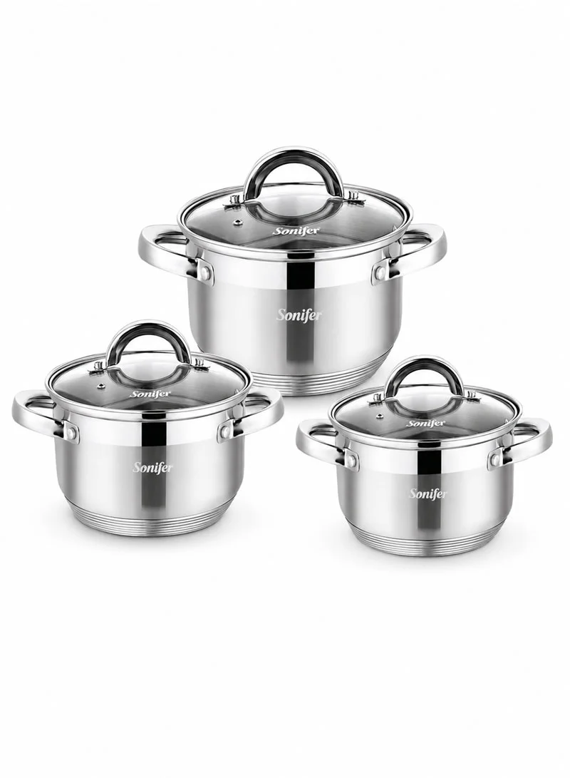 6 Pcs 16/18/20cm Stainless Steel Cookware Set with 3 Matching Lids