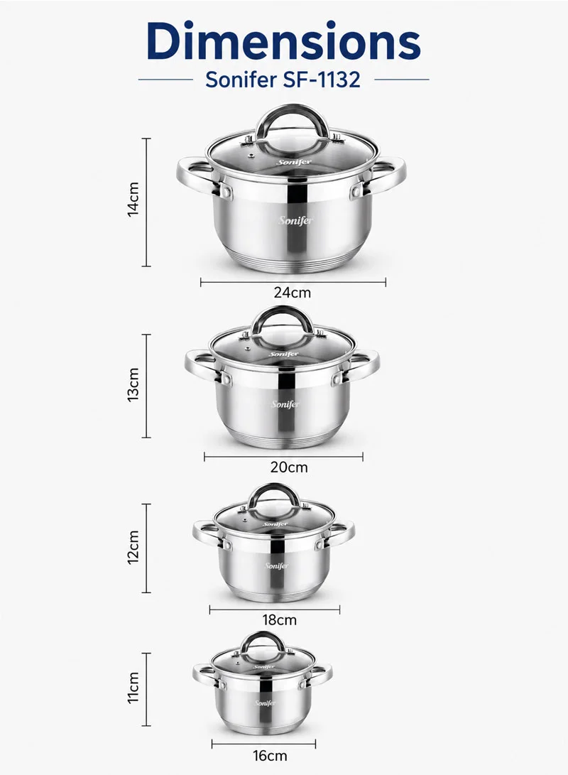 8 Pcs 16/18/20/24cm Stainless Steel Cookware Set Casseroles with 4 Matching Lids — photo 3