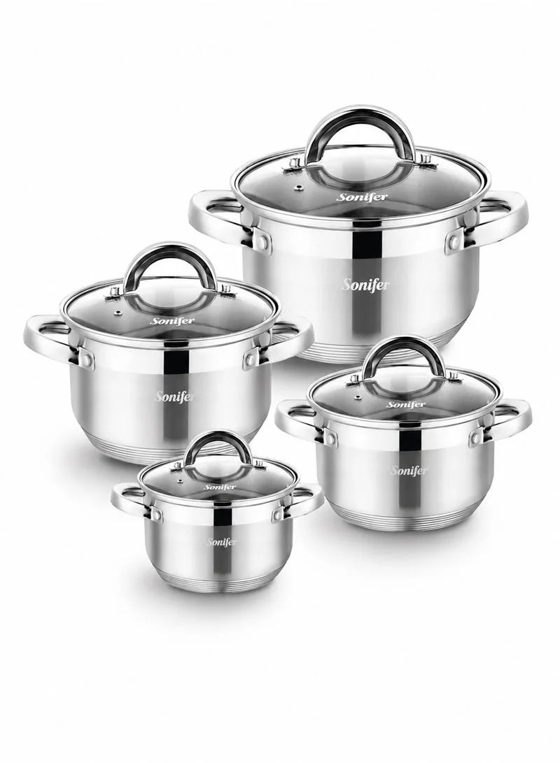 8 Pcs 16/18/20/24cm Stainless Steel Cookware Set Casseroles with 4 Matching Lids