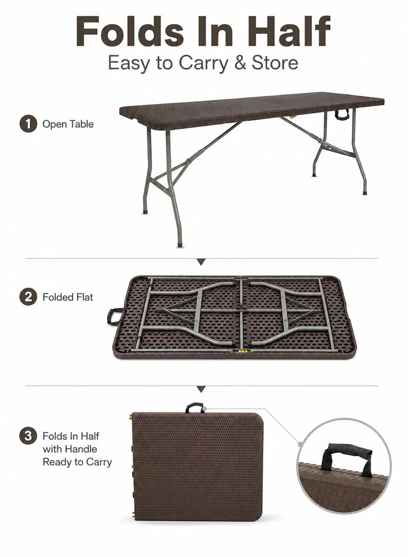 6FT Folding In Half Table Rattan Texture β photo 7