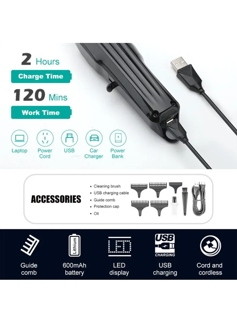 600mAh Precision T-Blade Hair Trimmer with LED Display & Low-Noise Motor Design β photo 6