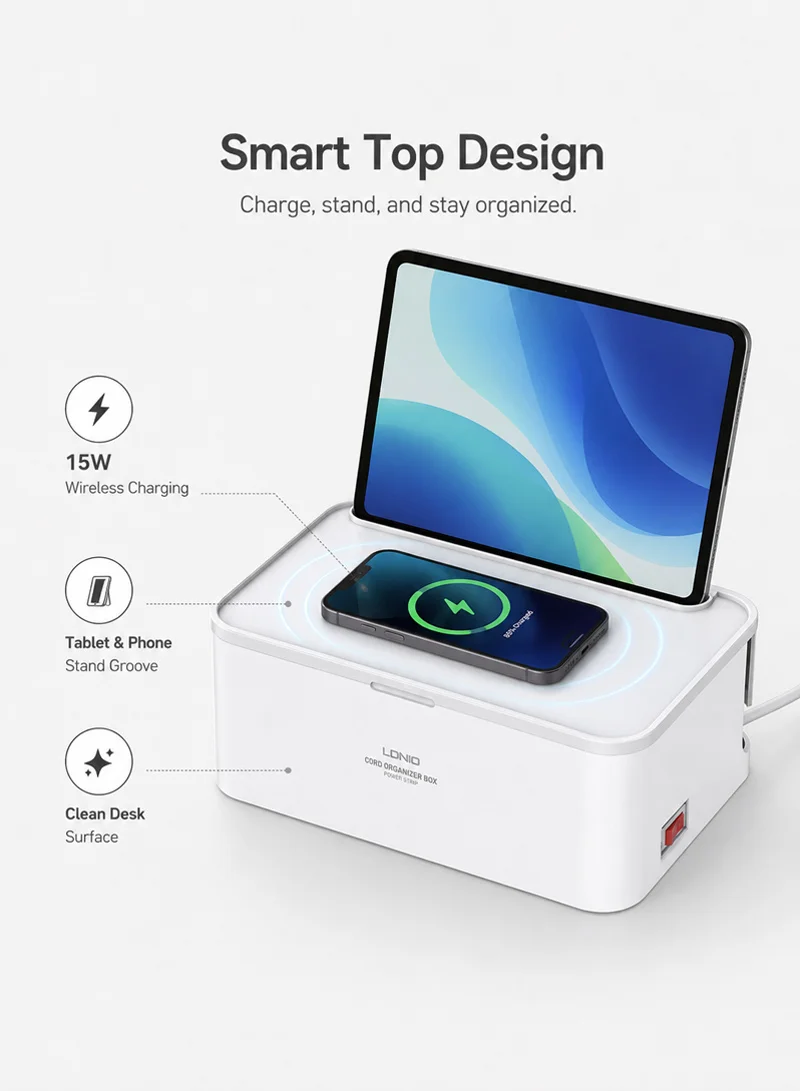 Management Power Strip Box 15W Wireless Charger 10A Power Strip Surge Protector 5 Universal Soc — photo 5