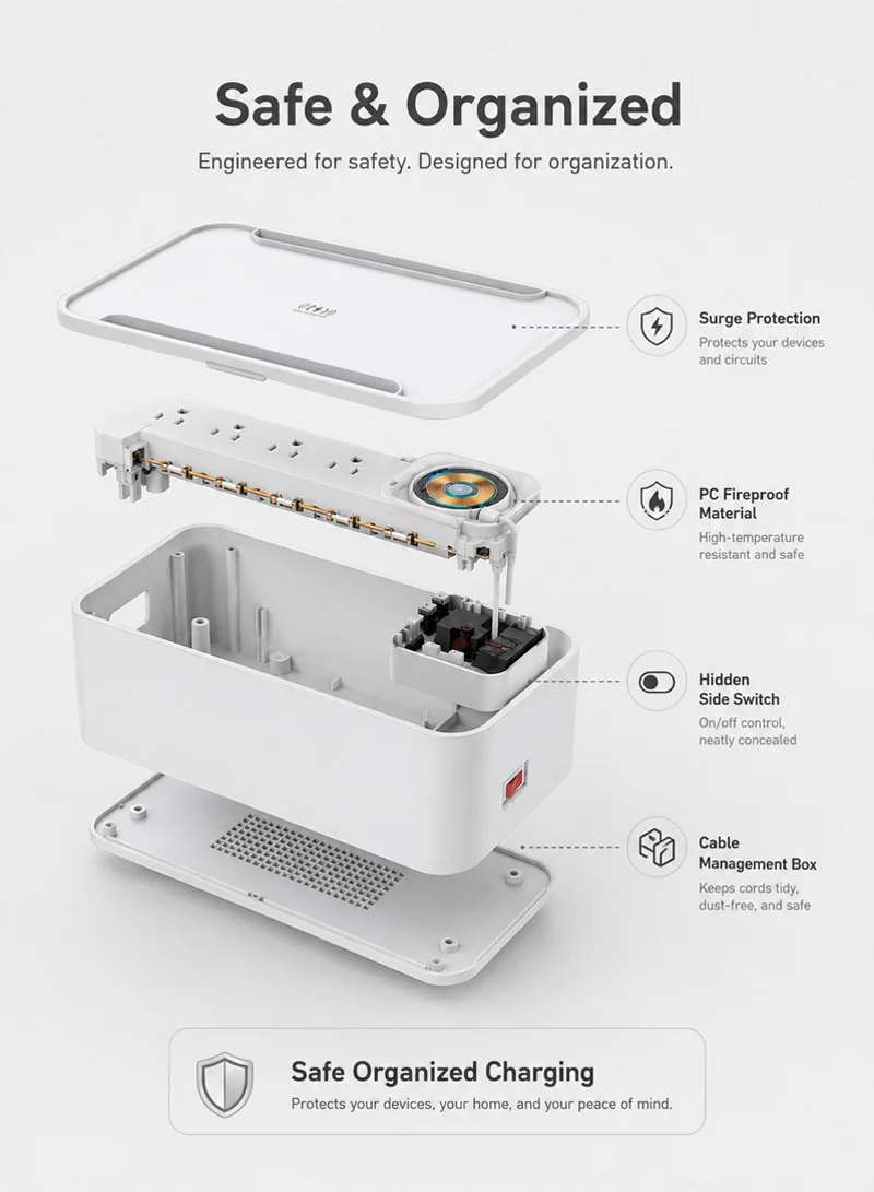 Management Power Strip Box 15W Wireless Charger 10A Power Strip Surge Protector 5 Universal Soc — photo 9