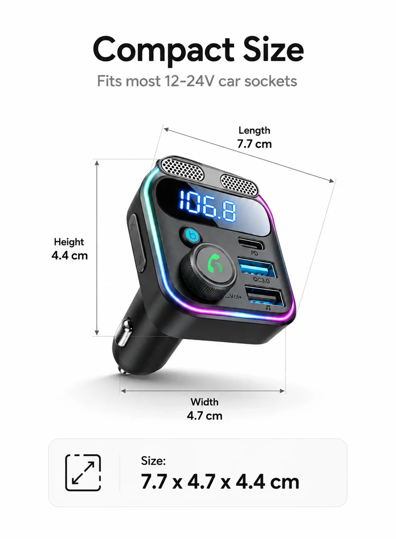 81W Dual-Mic Car Wireless FM Transmitter - Black — photo 2