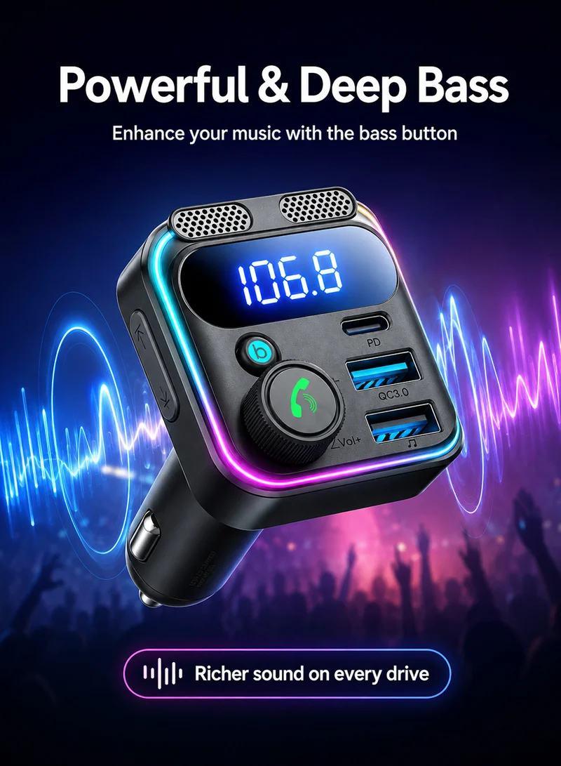 81W Dual-Mic Car Wireless FM Transmitter - Black β photo 4