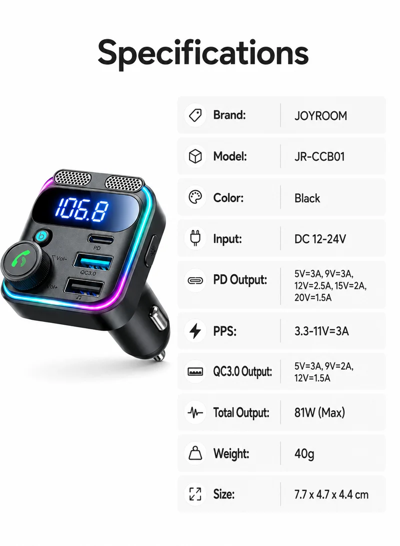 81W Dual-Mic Car Wireless FM Transmitter - Black β photo 6