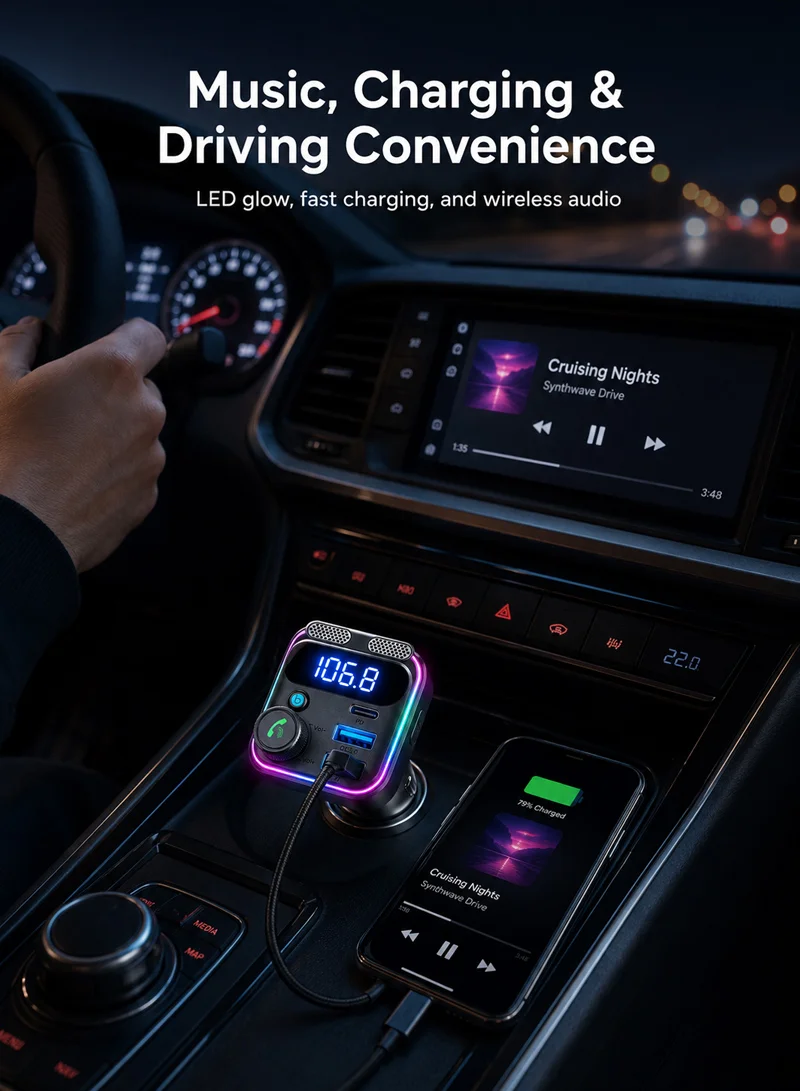81W Dual-Mic Car Wireless FM Transmitter - Black β photo 9