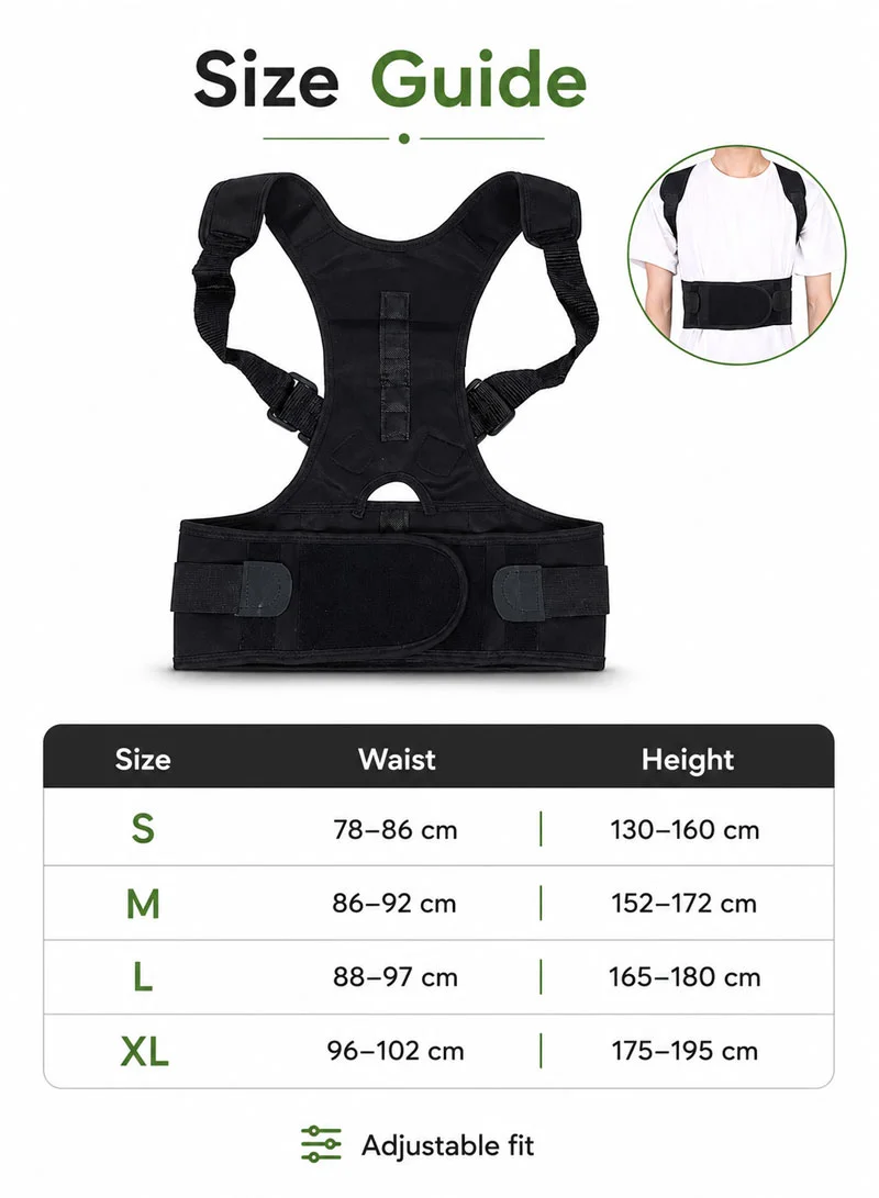 Magnetic Back Support For Posture Corrector With 10 Magnets, Adjustable Straps & Breathable Mes β photo 2