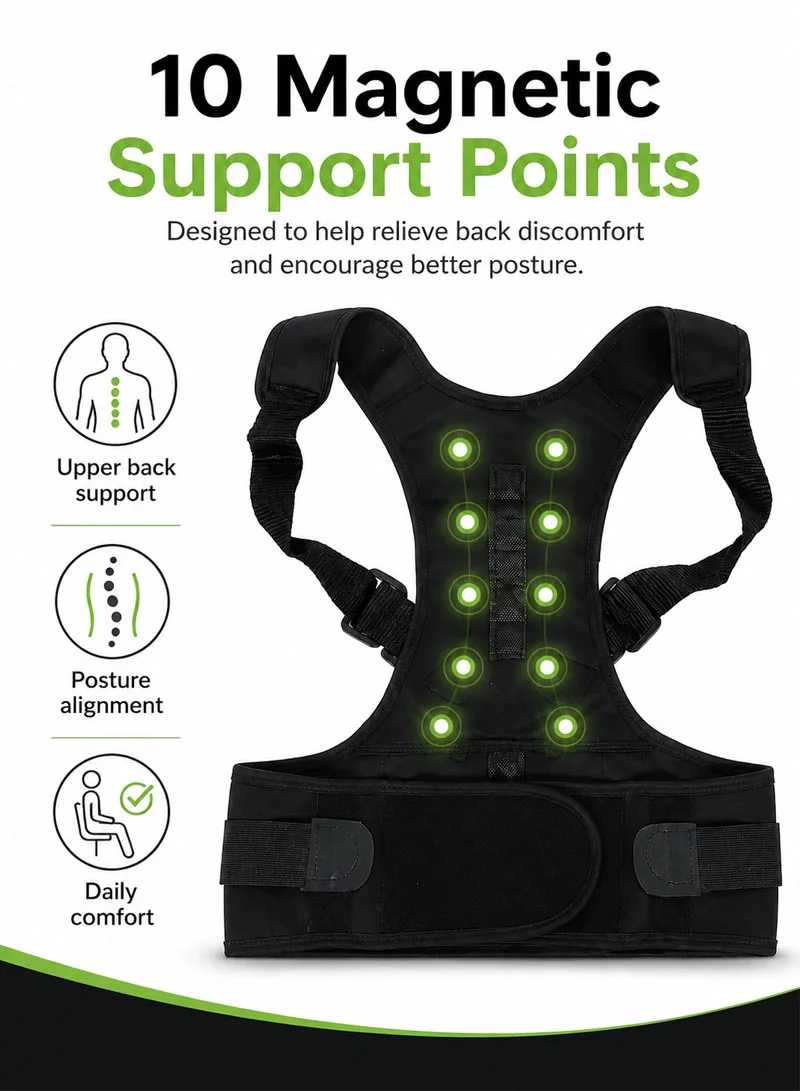 Magnetic Back Support For Posture Corrector With 10 Magnets, Adjustable Straps & Breathable Mes — photo 3