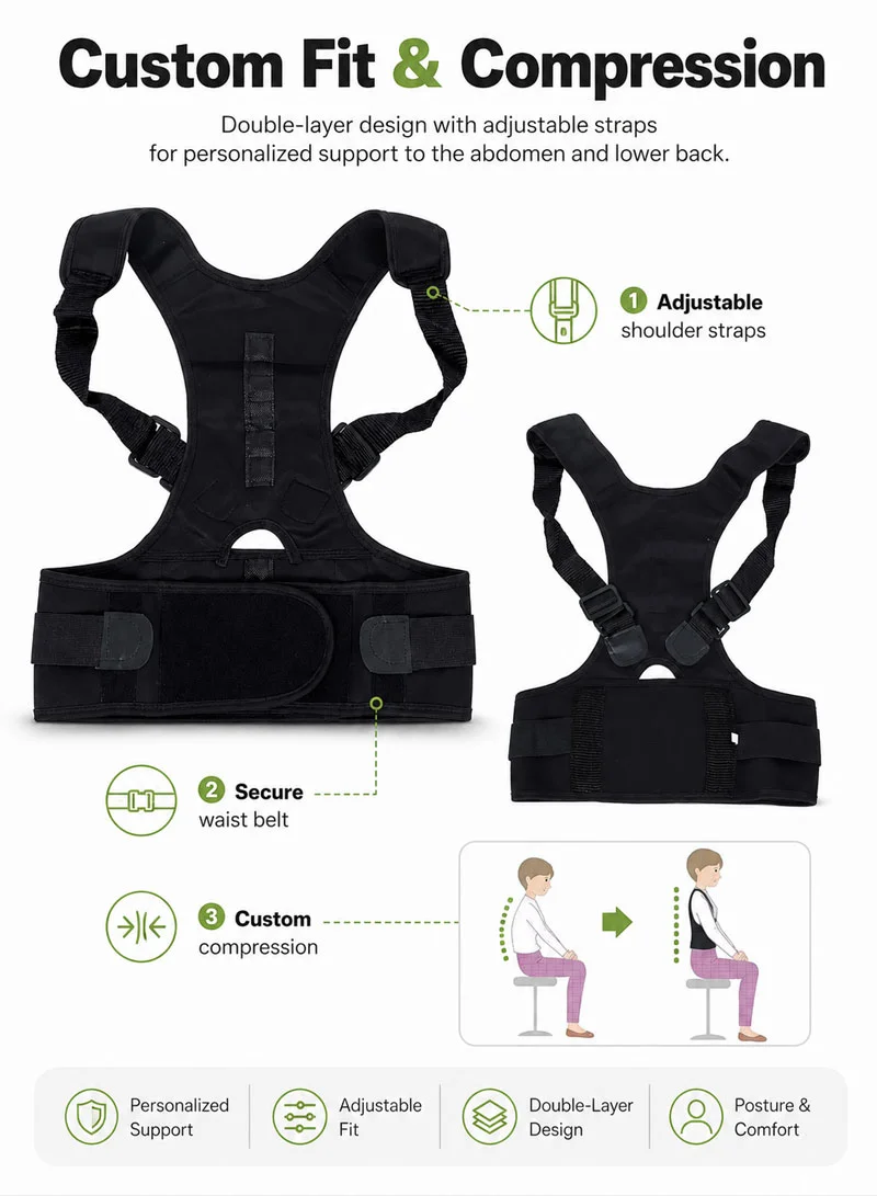 Magnetic Back Support For Posture Corrector With 10 Magnets, Adjustable Straps & Breathable Mes β photo 5