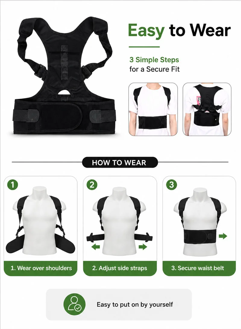 Magnetic Back Support For Posture Corrector With 10 Magnets, Adjustable Straps & Breathable Mes β photo 6