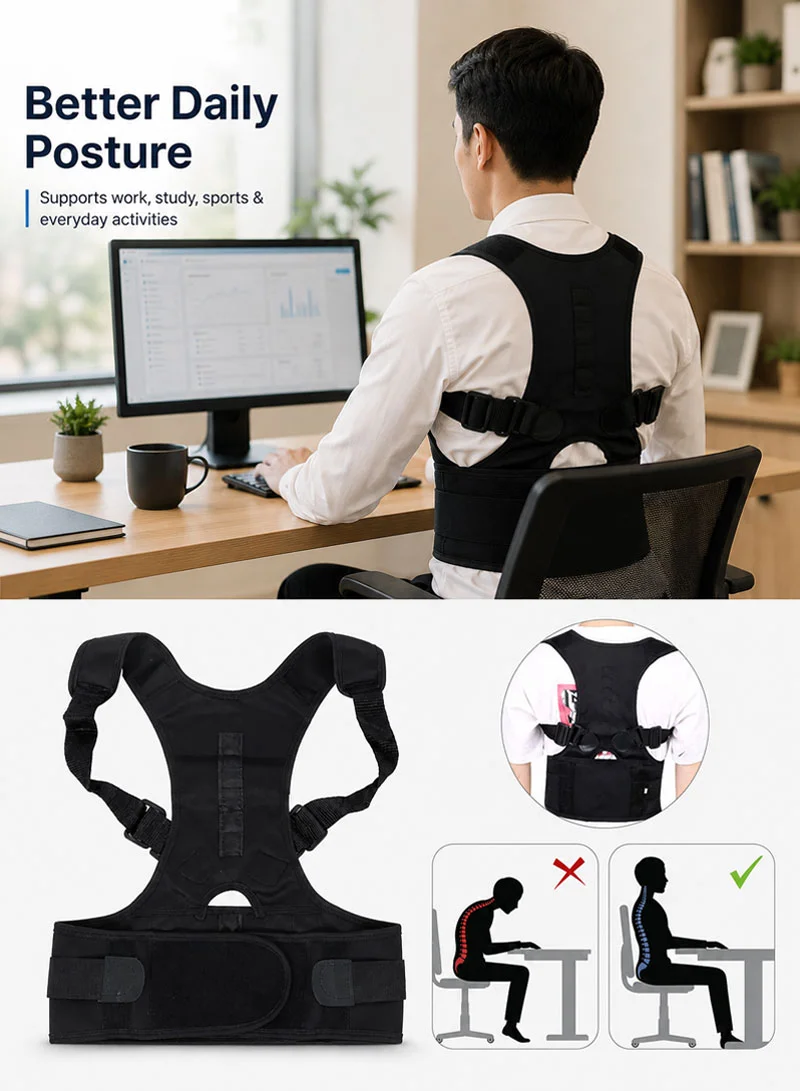 Magnetic Back Support For Posture Corrector With 10 Magnets, Adjustable Straps & Breathable Mes — photo 8