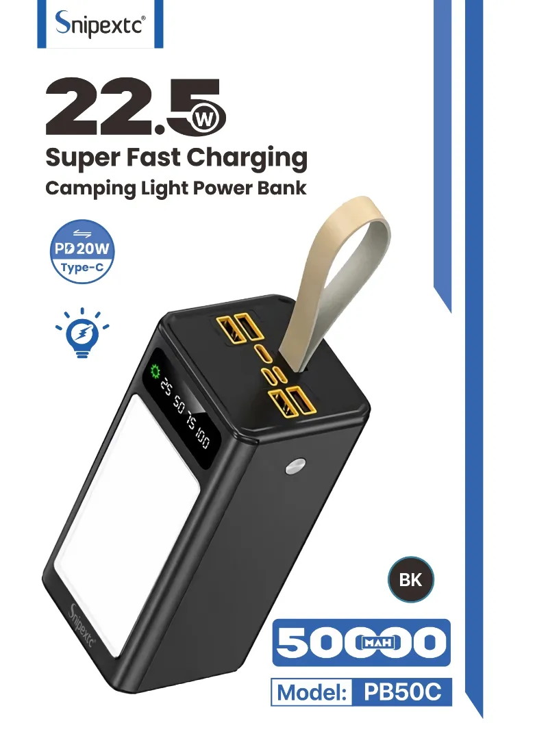 50000mAh Portable Super Fast Charging Power Bank PD & 4 USB with Digital Display & Cammping Lig β photo 2