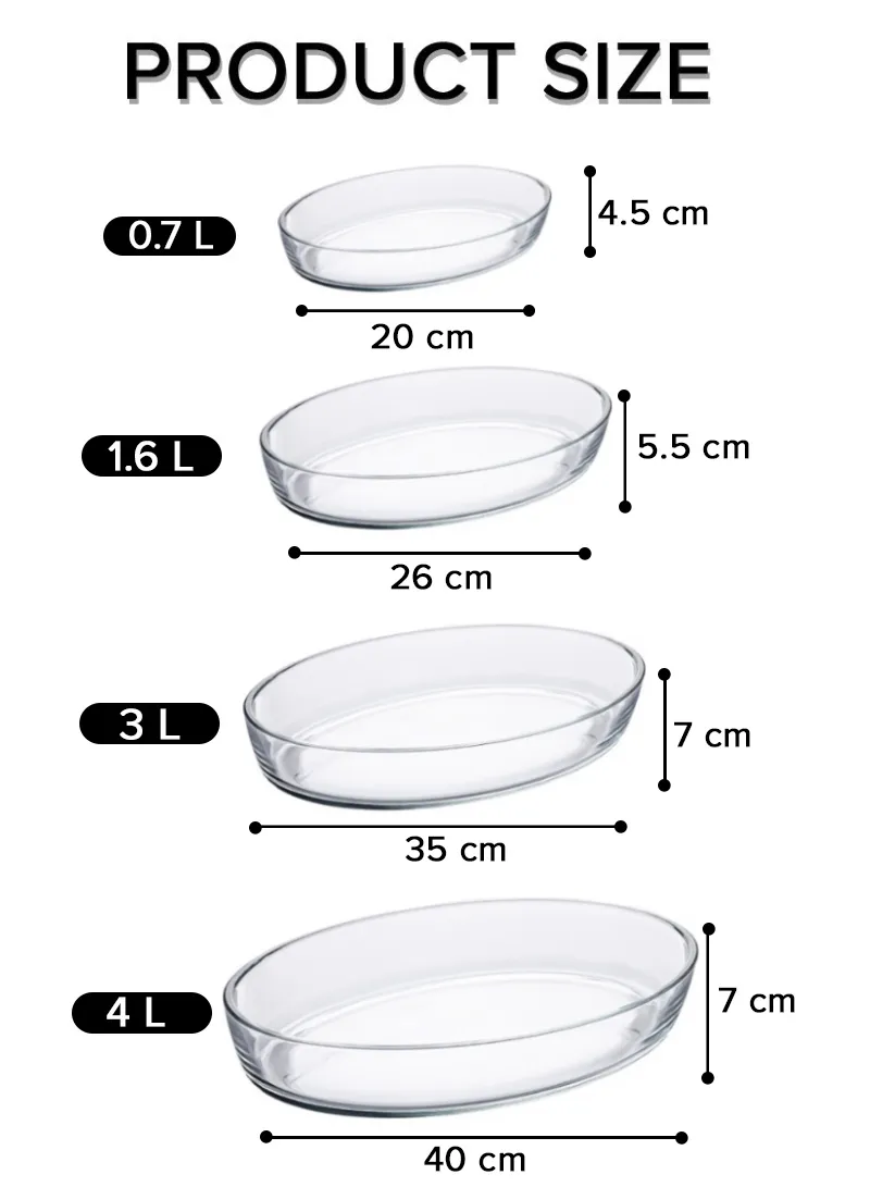 0.7/1.6/3/4L 4 Pcs Oval Borosilicate Glass Baking Dish Oven-Safe Tray — photo 2