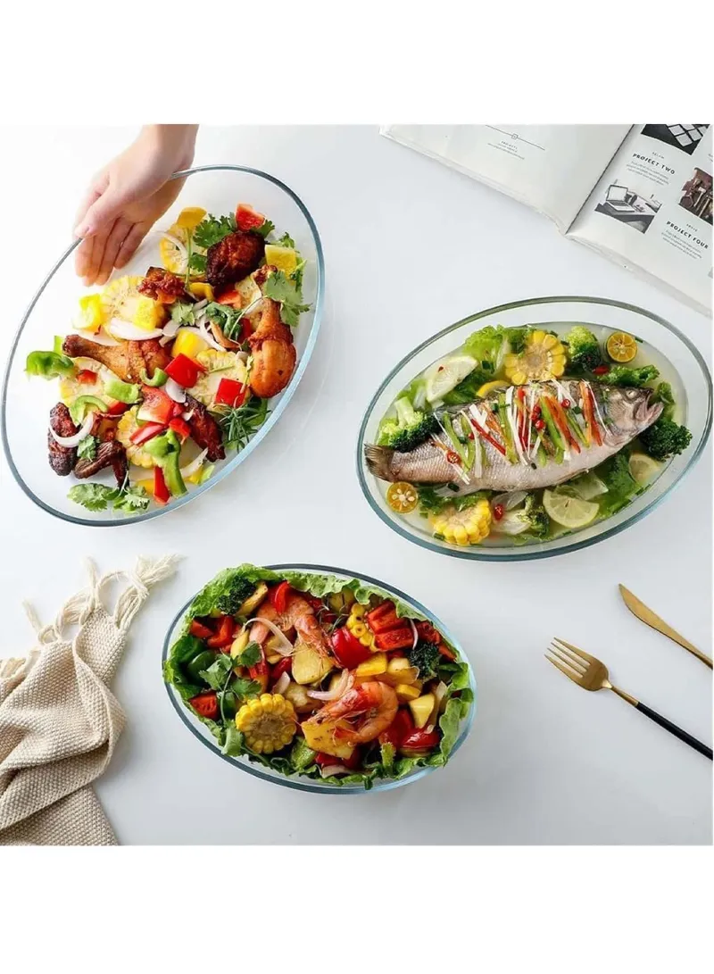 0.7/1.6/3/4L 4 Pcs Oval Borosilicate Glass Baking Dish Oven-Safe Tray β photo 7
