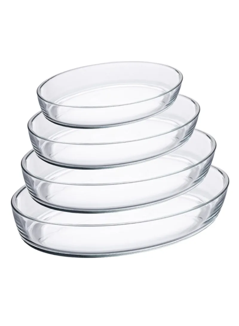 0.7/1.6/3/4L 4 Pcs Oval Borosilicate Glass Baking Dish Oven-Safe Tray