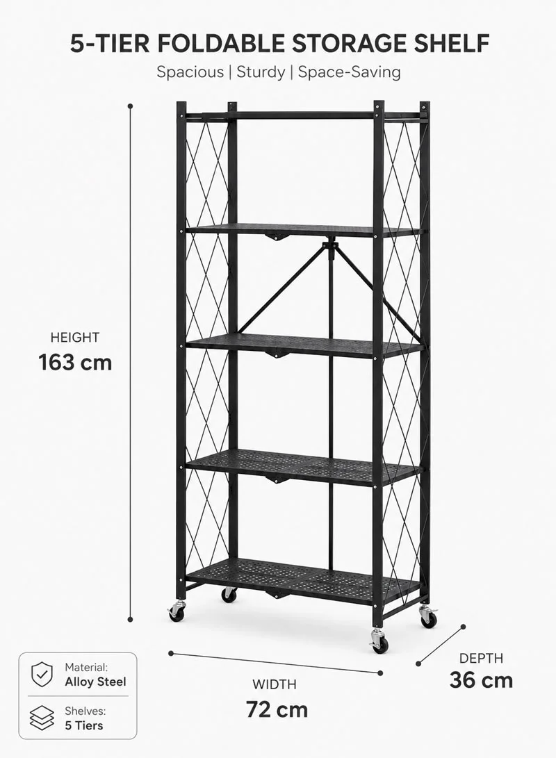 5-Tier Heavy Duty Foldable Storage Shelves With Wheels for Garage Kitchen, Basement & Pantry β photo 2