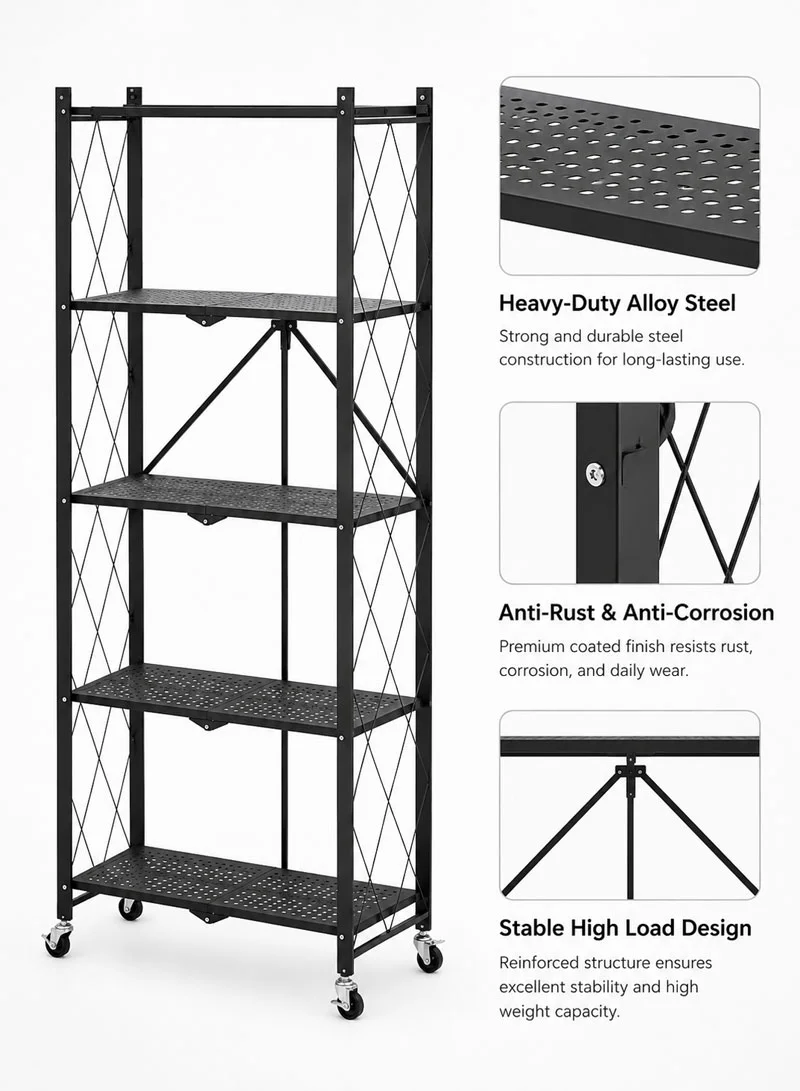 5-Tier Heavy Duty Foldable Storage Shelves With Wheels for Garage Kitchen, Basement & Pantry — photo 3