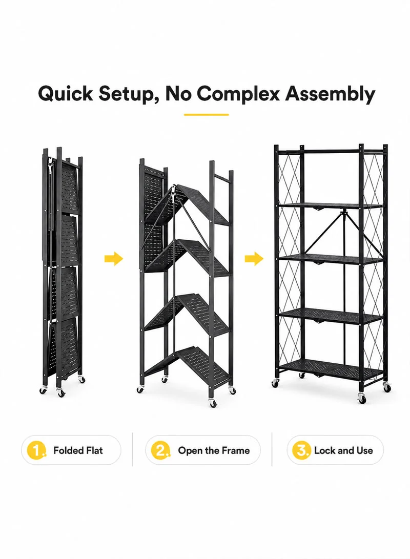 5-Tier Heavy Duty Foldable Storage Shelves With Wheels for Garage Kitchen, Basement & Pantry β photo 5