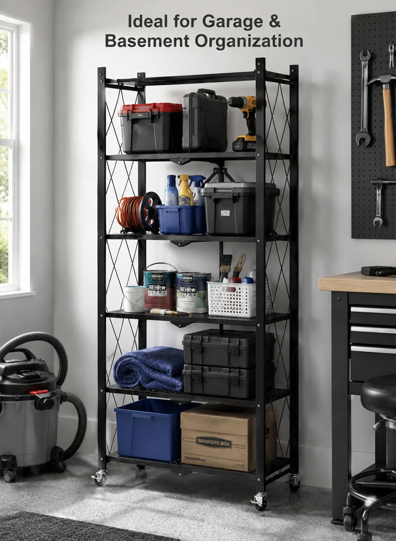 5-Tier Heavy Duty Foldable Storage Shelves With Wheels for Garage Kitchen, Basement & Pantry — photo 8