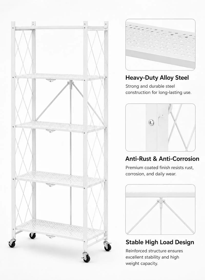 5-Tier Heavy Duty Foldable Storage Shelves With Wheels for Garage Kitchen, Basement & Pantry β photo 3