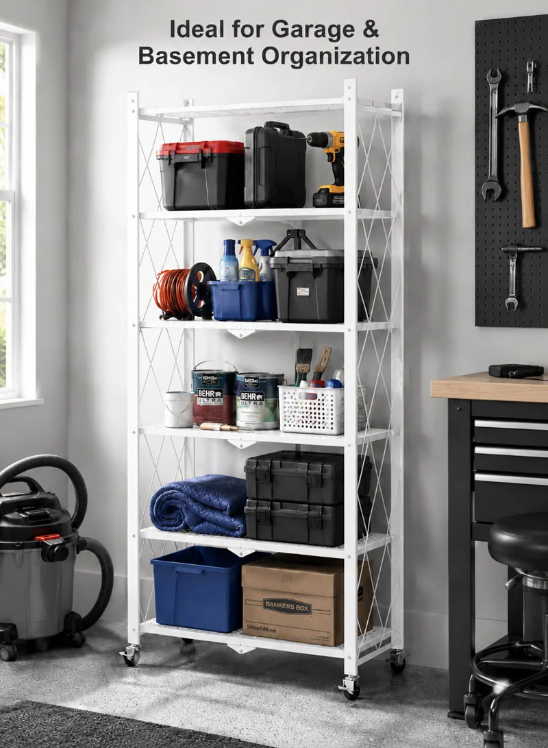 5-Tier Heavy Duty Foldable Storage Shelves With Wheels for Garage Kitchen, Basement & Pantry β photo 6
