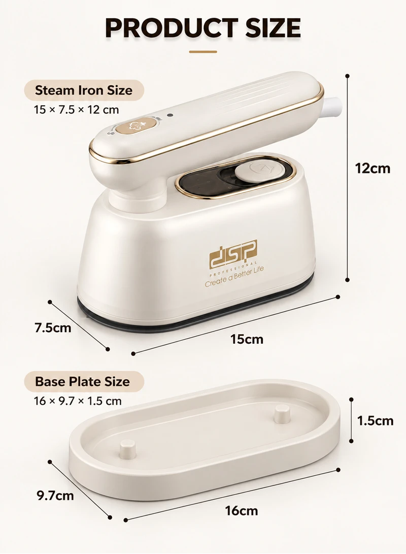 140ml Mini Travel Steam Iron Fast Heating with 100ml Measuring Cup & Base Plate - Off White β photo 2