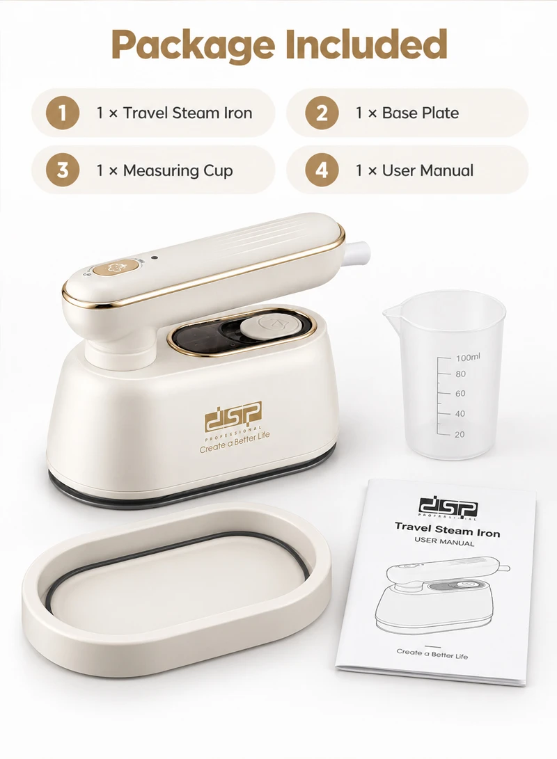 140ml Mini Travel Steam Iron Fast Heating with 100ml Measuring Cup & Base Plate - Off White β photo 6