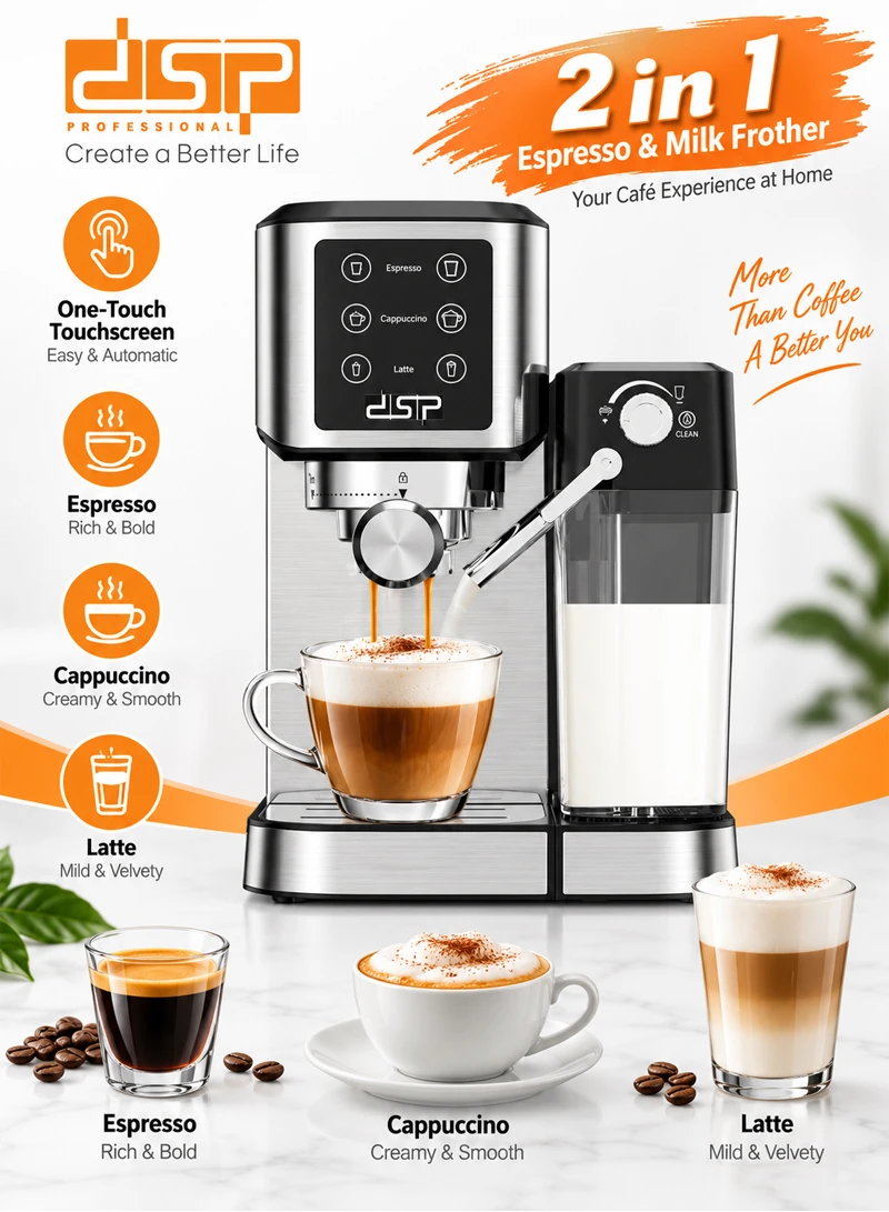 1L 2-in-1 Stainless Steel Coffee Maker with 20Bar Pump Pressure, Milk Tank & 3 Modes — photo 3