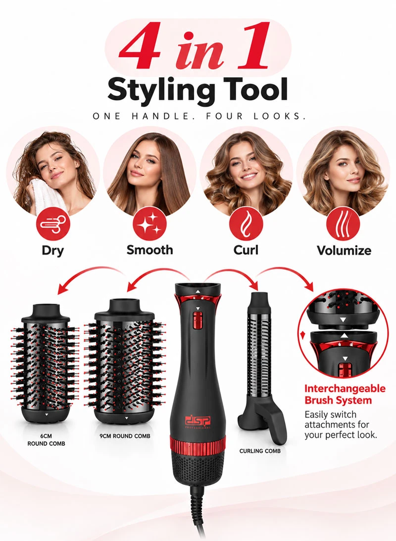 4 in-1 High-Speed Hot Air Styler With 4 Heat Level Settings & Interchangeable Brushes 50184 — photo 3
