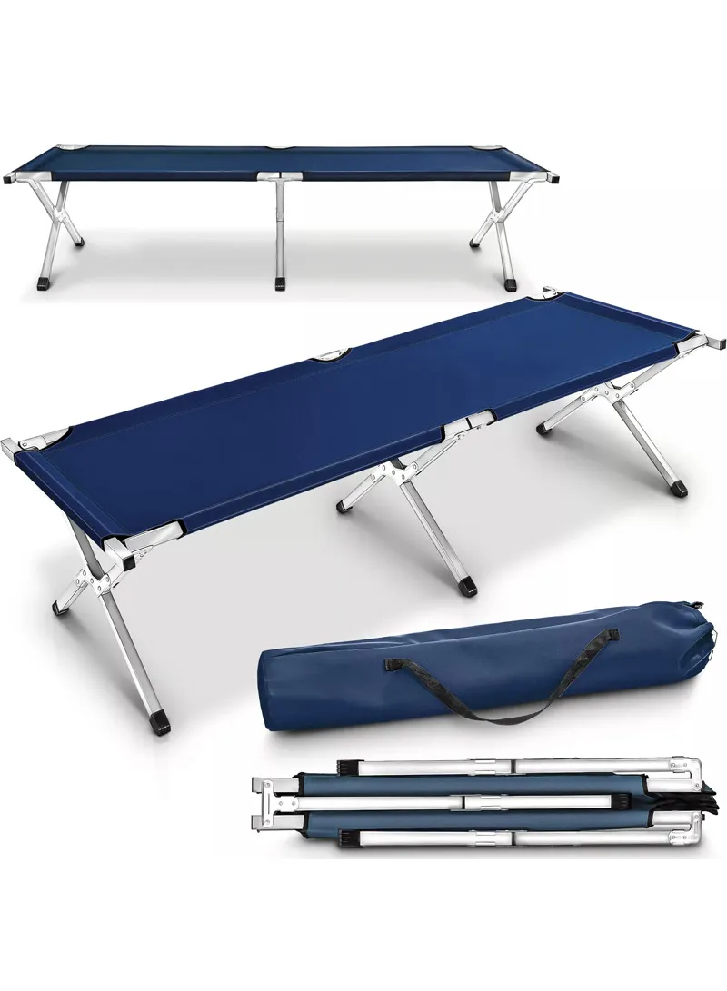 Folding Camp Bed Cot – Durable Iron Construction 190×72×42cm - Navy