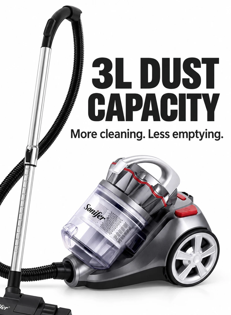3L Powerful Corded Canister Vacuum Cleaner, Cyclonic Bagless System Vacuum Cleaner β photo 3