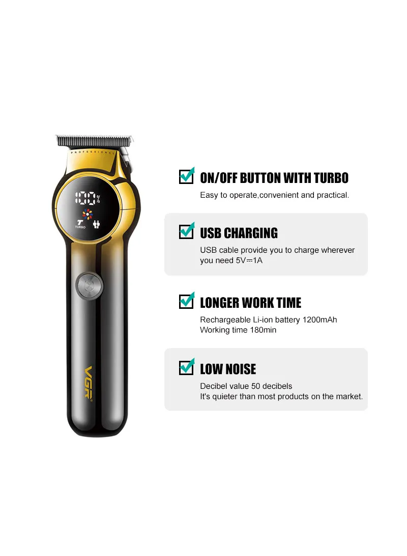 1200mAh Corded & Cordless Professional LED Display Hair Clipper With Turbo Mode Function β photo 4