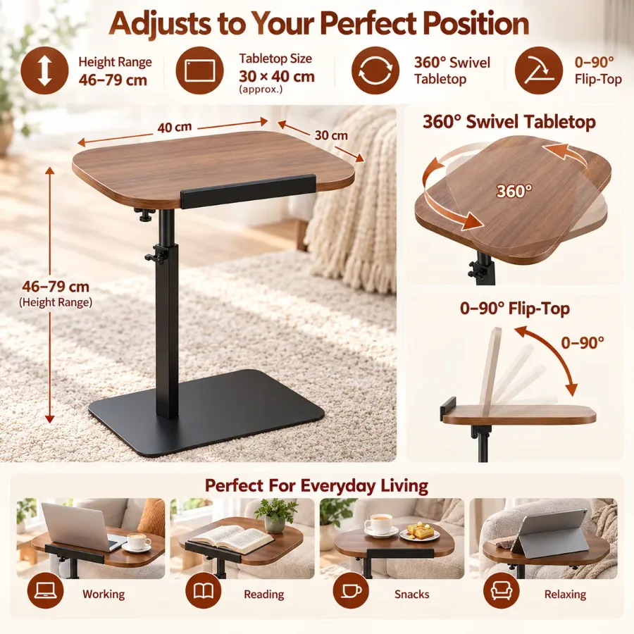 Adjustable C-Shaped Side Table – 360° Swivel Laptop Table — photo 4