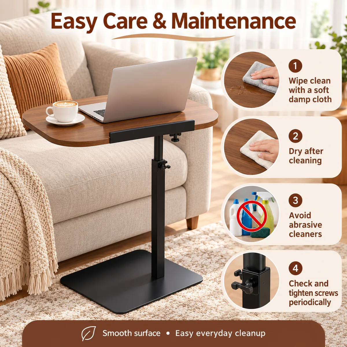 Adjustable C-Shaped Side Table – 360° Swivel Laptop Table — photo 6