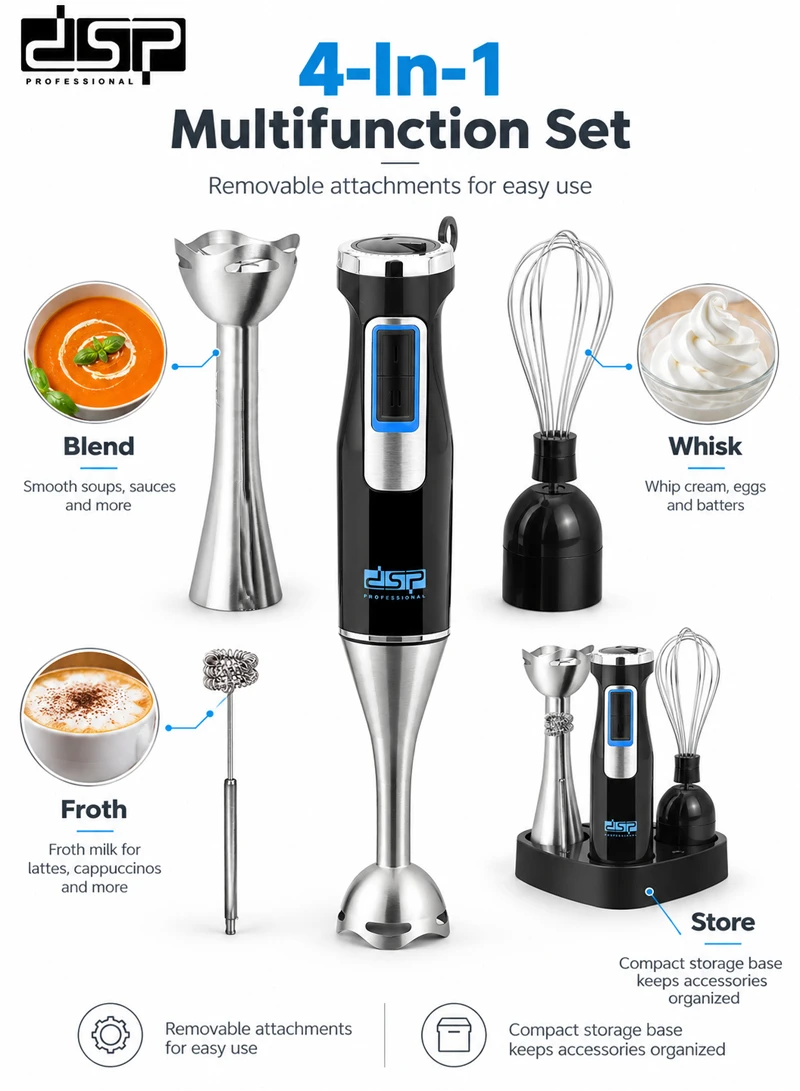 4-In-1 High Power Stainless Steel Hand Blender Set With 2 Speed β photo 3