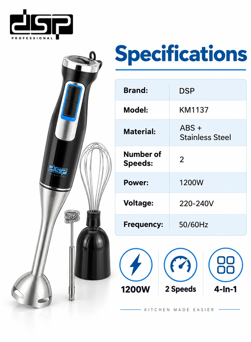 4-In-1 High Power Stainless Steel Hand Blender Set With 2 Speed β photo 5
